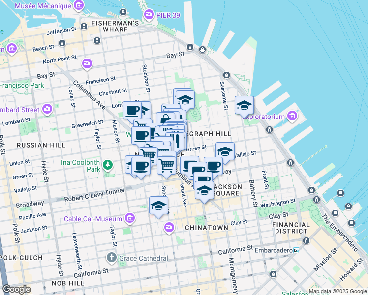 map of restaurants, bars, coffee shops, grocery stores, and more near 1425 Grant Avenue in San Francisco