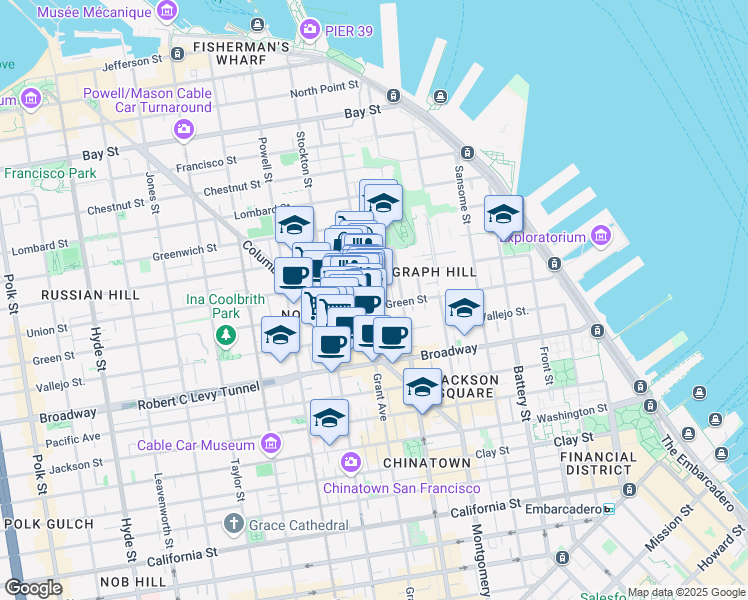 map of restaurants, bars, coffee shops, grocery stores, and more near 1425 Grant Avenue in San Francisco