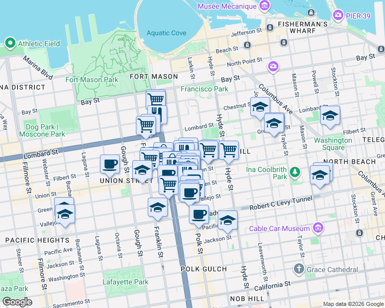 map of restaurants, bars, coffee shops, grocery stores, and more near 2512 Polk Street in San Francisco