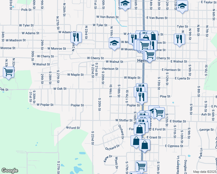 map of restaurants, bars, coffee shops, grocery stores, and more near 325 South 19th Street in Herrin