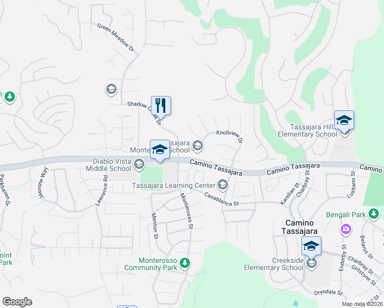 map of restaurants, bars, coffee shops, grocery stores, and more near 4182 Rockcreek Drive in Danville