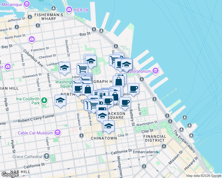 map of restaurants, bars, coffee shops, grocery stores, and more near in San Francisco