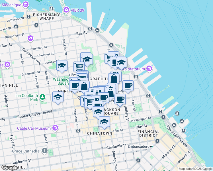 map of restaurants, bars, coffee shops, grocery stores, and more near in San Francisco