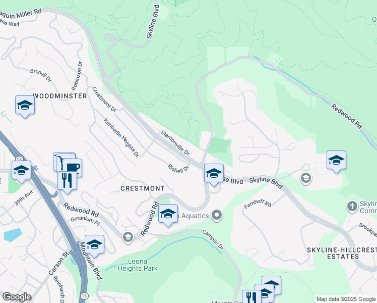 map of restaurants, bars, coffee shops, grocery stores, and more near 310 Stantonville Drive in Oakland
