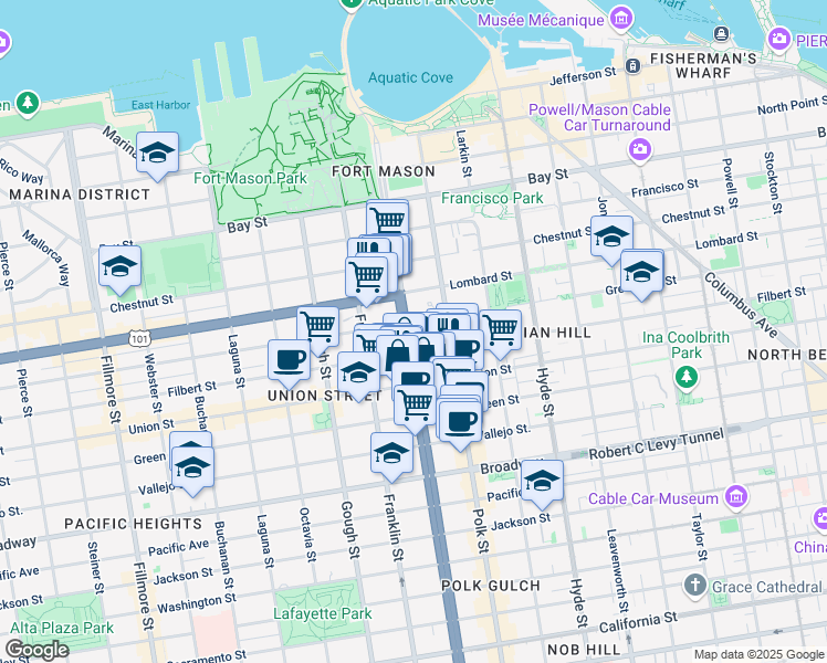 map of restaurants, bars, coffee shops, grocery stores, and more near 2656 Van Ness Avenue in San Francisco