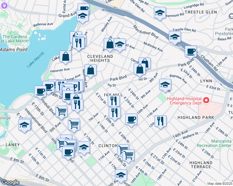 map of restaurants, bars, coffee shops, grocery stores, and more near 2240 7th Avenue in Oakland