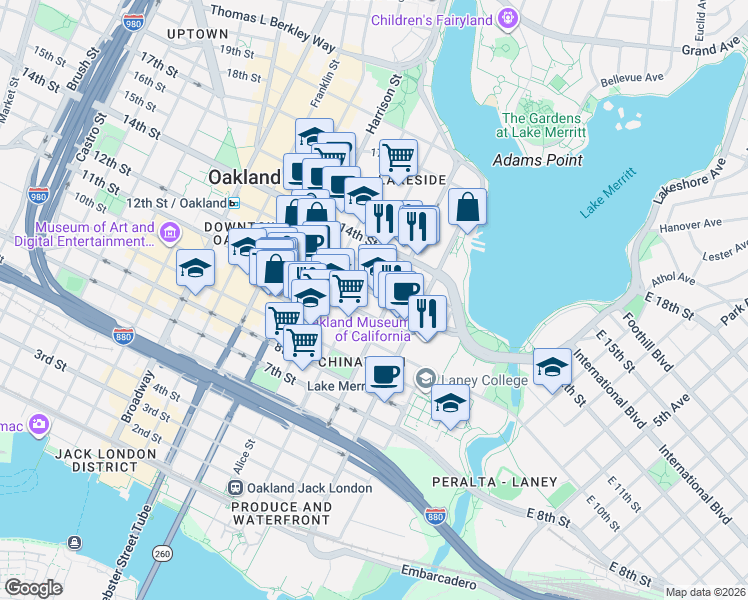 map of restaurants, bars, coffee shops, grocery stores, and more near 149 12th Street in Oakland
