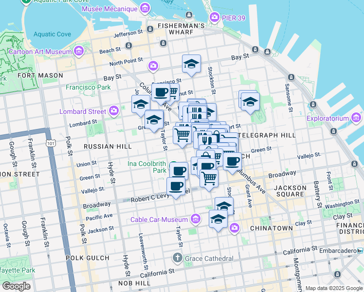 map of restaurants, bars, coffee shops, grocery stores, and more near in San Francisco