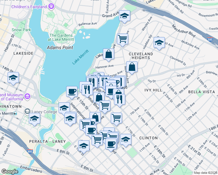 map of restaurants, bars, coffee shops, grocery stores, and more near 1815 3rd Avenue in Oakland