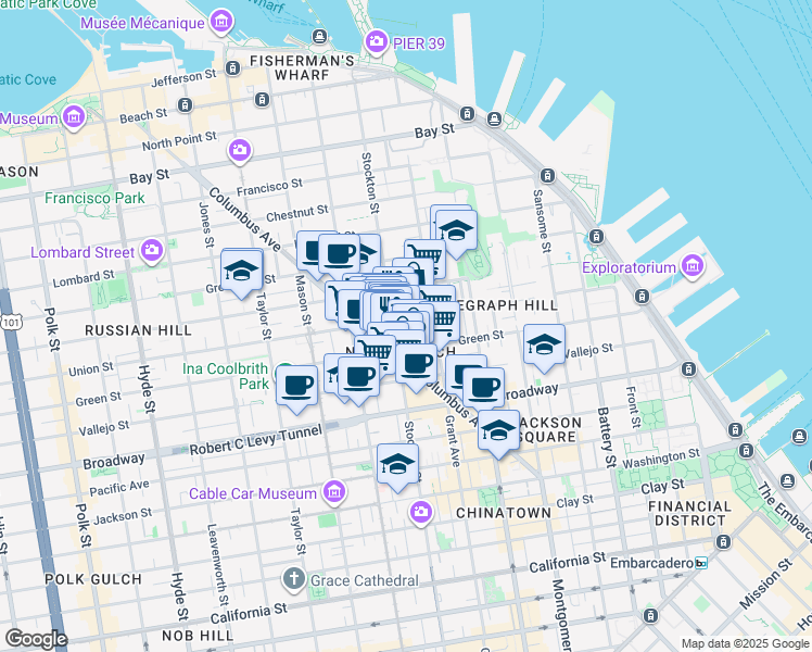 map of restaurants, bars, coffee shops, grocery stores, and more near in San Francisco
