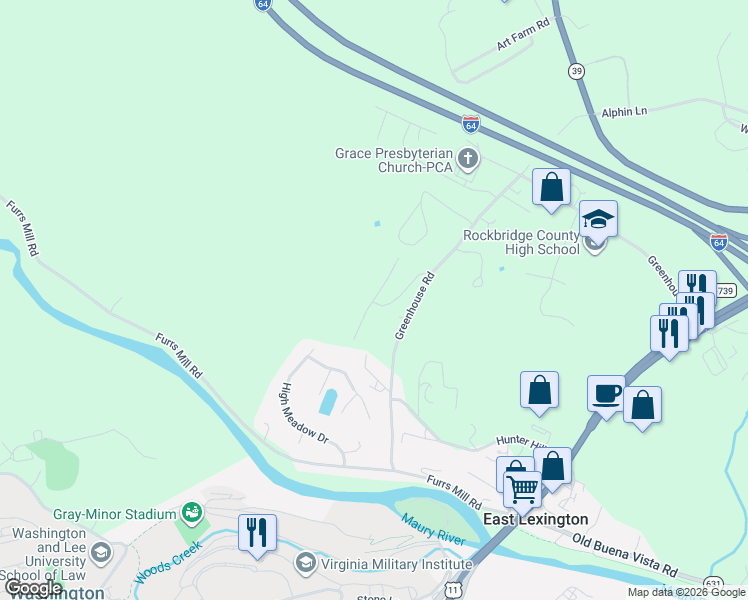 map of restaurants, bars, coffee shops, grocery stores, and more near Woodridge Ln in Lexington
