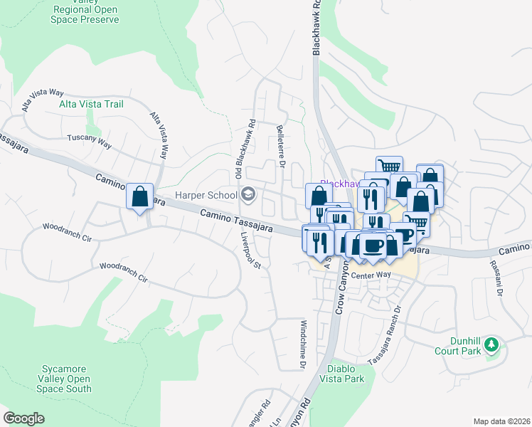 map of restaurants, bars, coffee shops, grocery stores, and more near 247 Abigail Circle in Danville