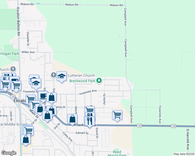 map of restaurants, bars, coffee shops, grocery stores, and more near 2324 Mission Street in Escalon