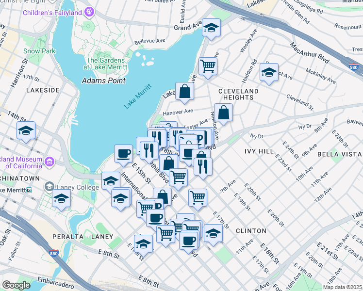 map of restaurants, bars, coffee shops, grocery stores, and more near 1815 3rd Avenue in Oakland