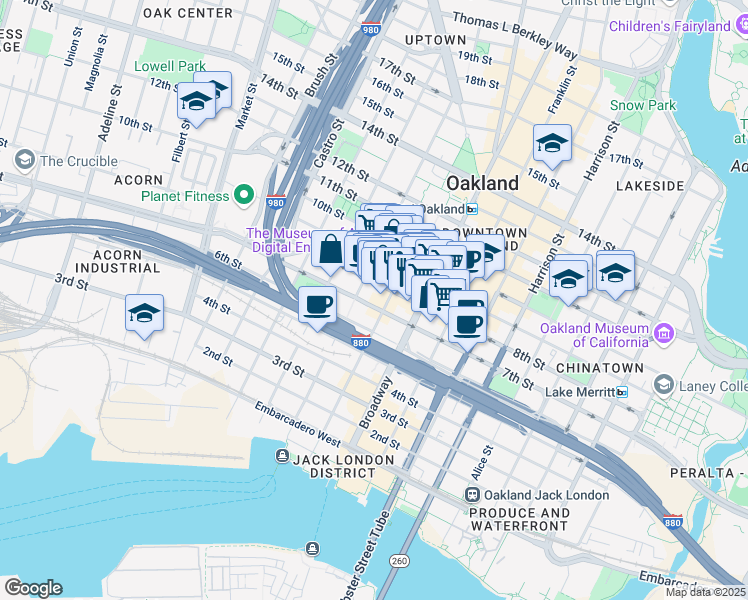 map of restaurants, bars, coffee shops, grocery stores, and more near 496 7th Street in Oakland