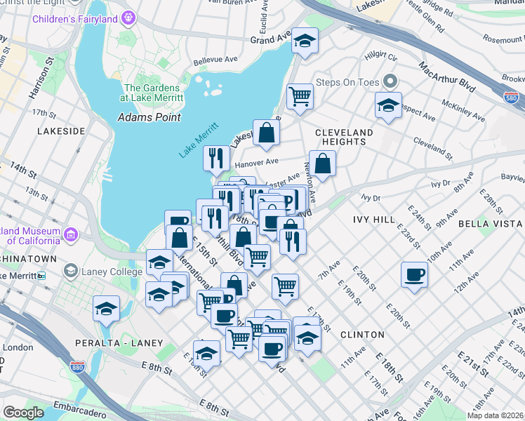map of restaurants, bars, coffee shops, grocery stores, and more near 226 Athol Avenue in Oakland