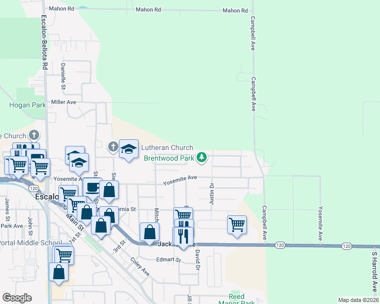 map of restaurants, bars, coffee shops, grocery stores, and more near 2324 Mission Street in Escalon