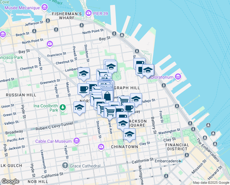 map of restaurants, bars, coffee shops, grocery stores, and more near 1347 Kearny Street in San Francisco