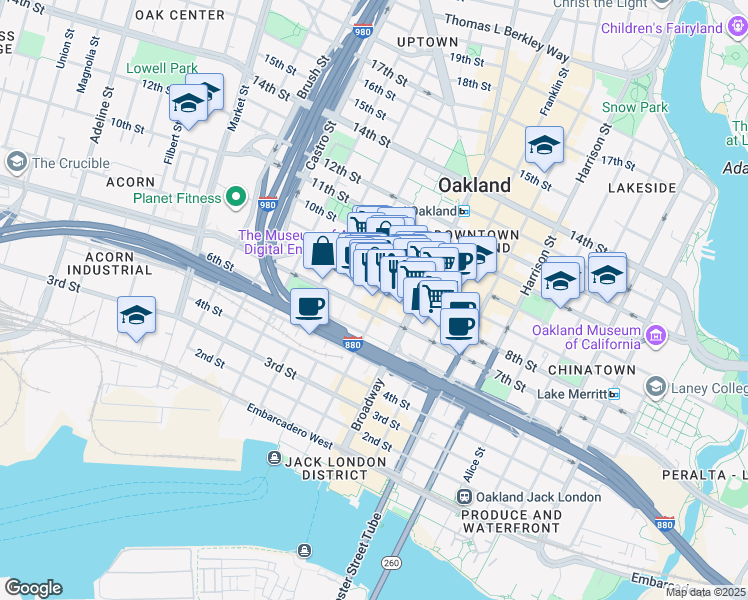 map of restaurants, bars, coffee shops, grocery stores, and more near 496 7th Street in Oakland