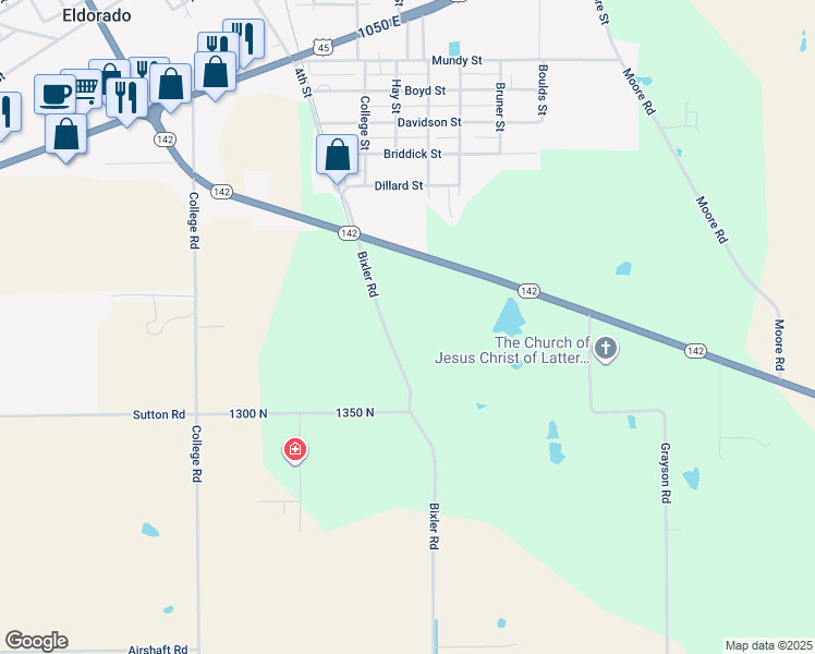map of restaurants, bars, coffee shops, grocery stores, and more near 1-359 Bixler Road in Eldorado