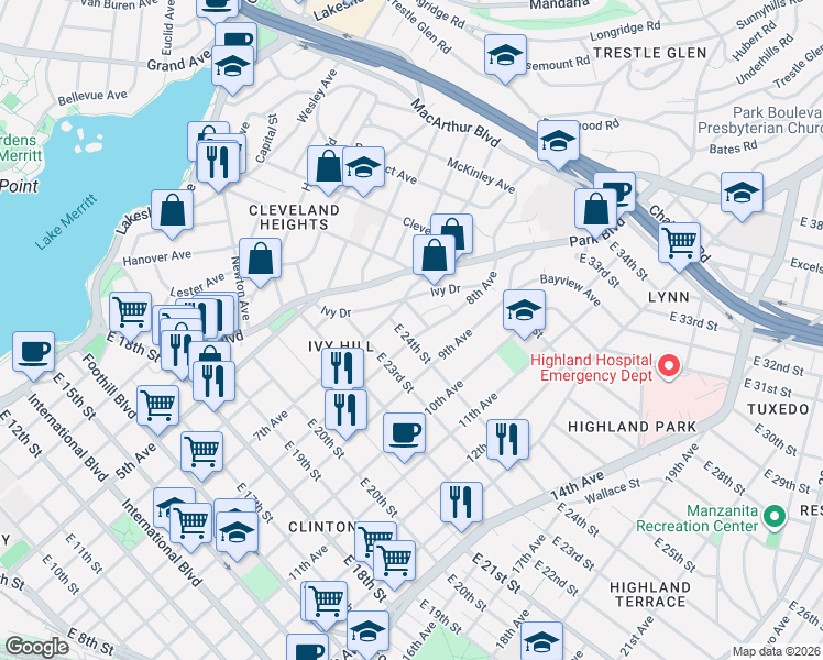 map of restaurants, bars, coffee shops, grocery stores, and more near 2333 8th Avenue in Oakland