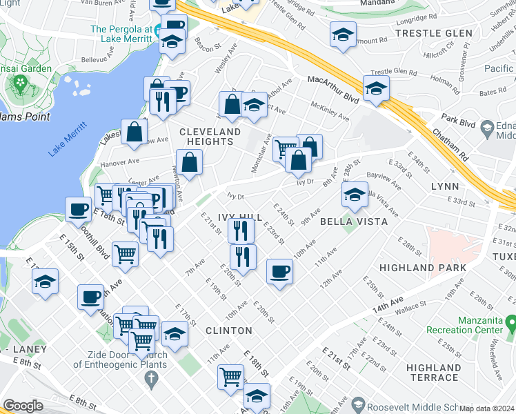 map of restaurants, bars, coffee shops, grocery stores, and more near 2240 7th Avenue in Oakland