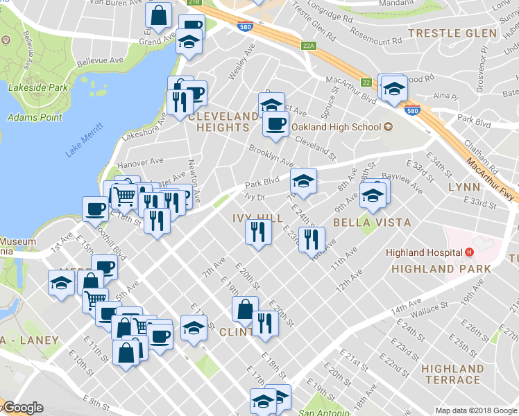 map of restaurants, bars, coffee shops, grocery stores, and more near 2240 7th Avenue in Oakland