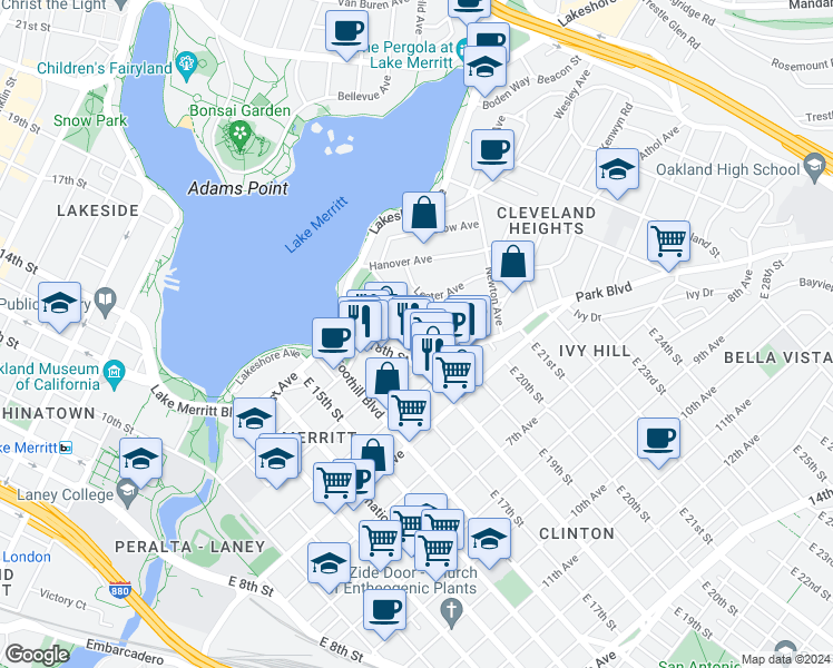 map of restaurants, bars, coffee shops, grocery stores, and more near 1815 3rd Avenue in Oakland
