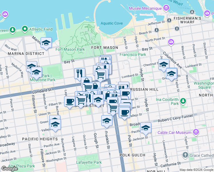 map of restaurants, bars, coffee shops, grocery stores, and more near in San Francisco