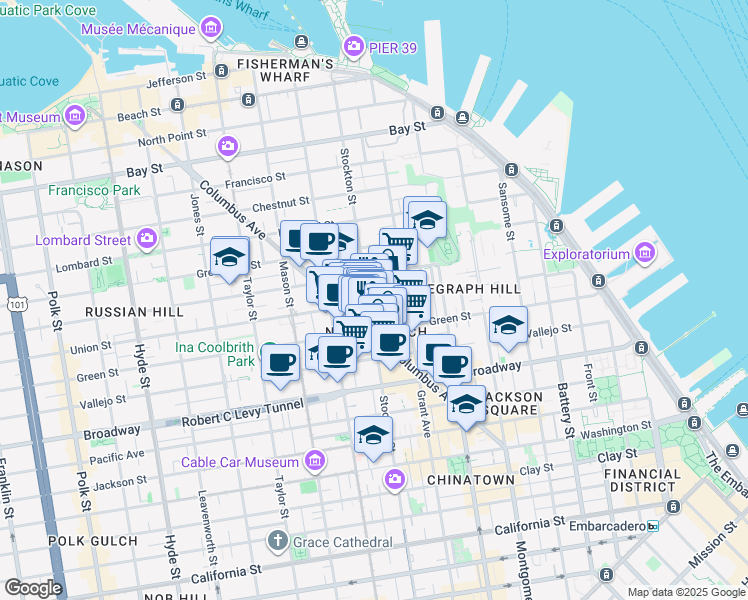 map of restaurants, bars, coffee shops, grocery stores, and more near in San Francisco