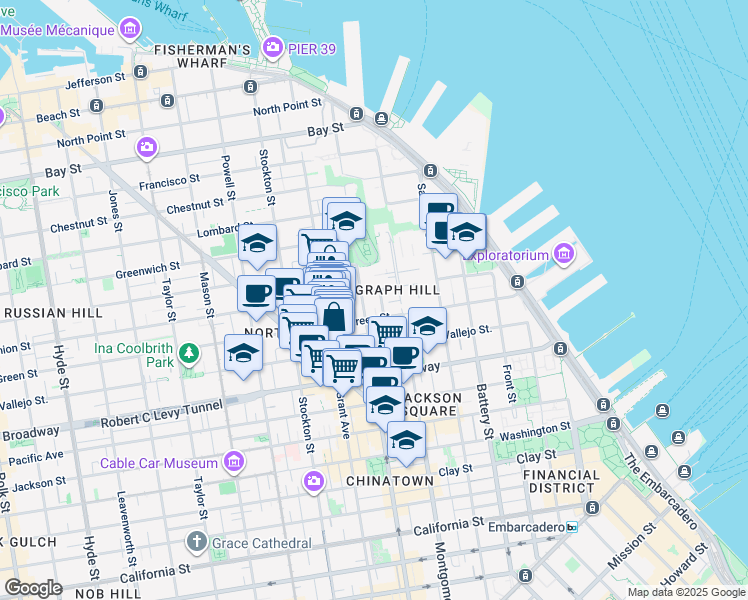 map of restaurants, bars, coffee shops, grocery stores, and more near 1309 Kearny Street in San Francisco