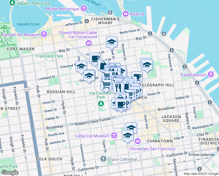 map of restaurants, bars, coffee shops, grocery stores, and more near in San Francisco