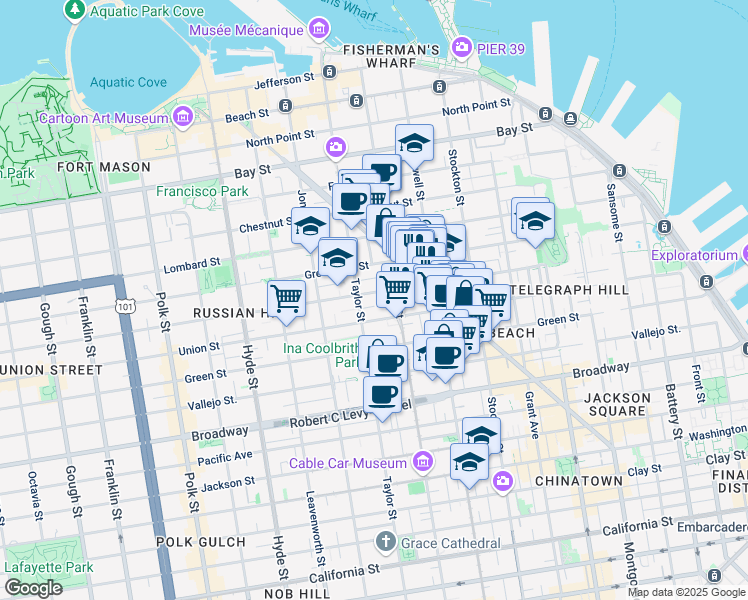 map of restaurants, bars, coffee shops, grocery stores, and more near 862 Union Street in San Francisco