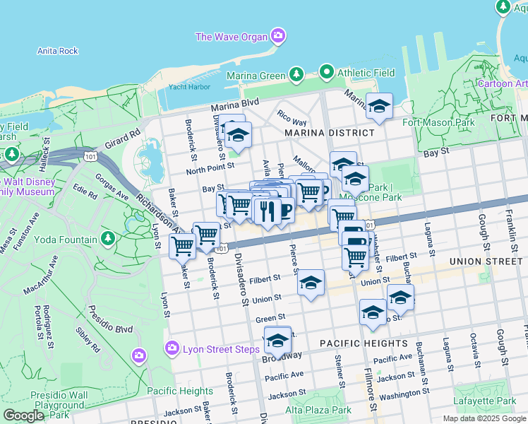 map of restaurants, bars, coffee shops, grocery stores, and more near in San Francisco