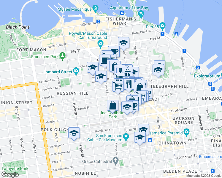 map of restaurants, bars, coffee shops, grocery stores, and more near 873 Filbert St in San Francisco