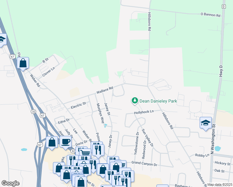 map of restaurants, bars, coffee shops, grocery stores, and more near 500 Ashbrook Drive in Farmington