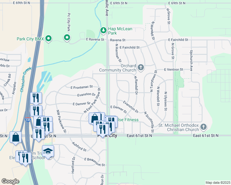 map of restaurants, bars, coffee shops, grocery stores, and more near 6430 North Hydraulic Avenue in Park City