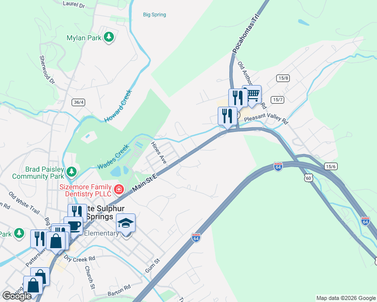 map of restaurants, bars, coffee shops, grocery stores, and more near 804 U.S. 60 in White Sulphur Springs