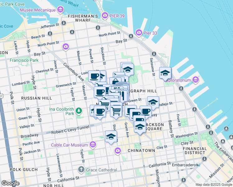 map of restaurants, bars, coffee shops, grocery stores, and more near 1425 Grant Avenue in San Francisco