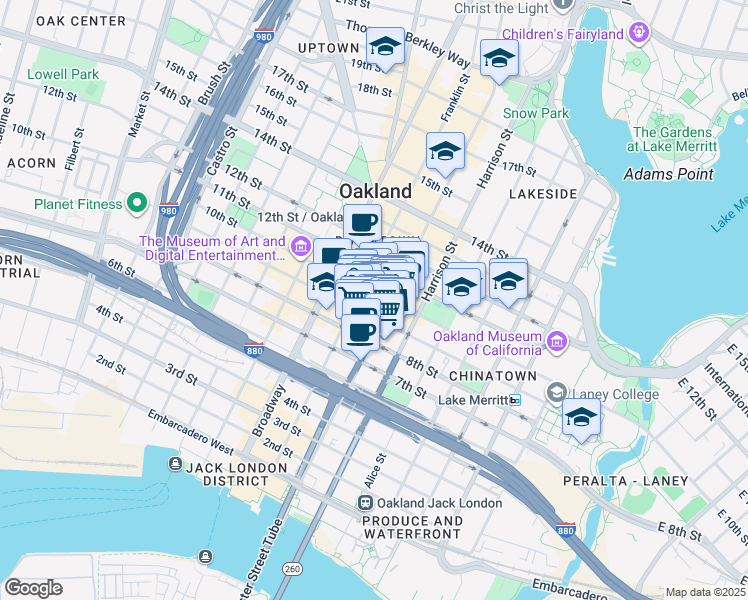 map of restaurants, bars, coffee shops, grocery stores, and more near 350 9th Street in Oakland