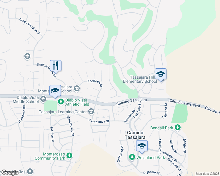 map of restaurants, bars, coffee shops, grocery stores, and more near 110 Cottonwood Place in Danville