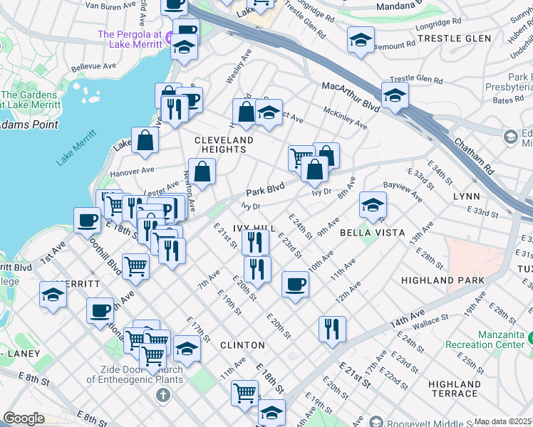 map of restaurants, bars, coffee shops, grocery stores, and more near 2240 7th Avenue in Oakland