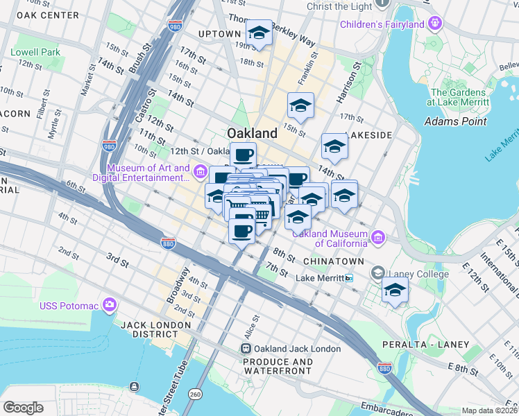 map of restaurants, bars, coffee shops, grocery stores, and more near 350 9th Street in Oakland