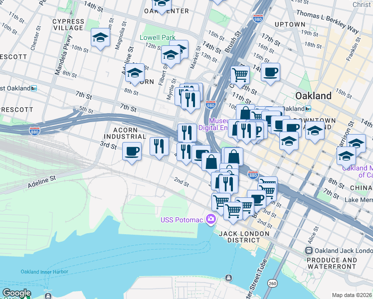 map of restaurants, bars, coffee shops, grocery stores, and more near 407 Castro Street in Oakland