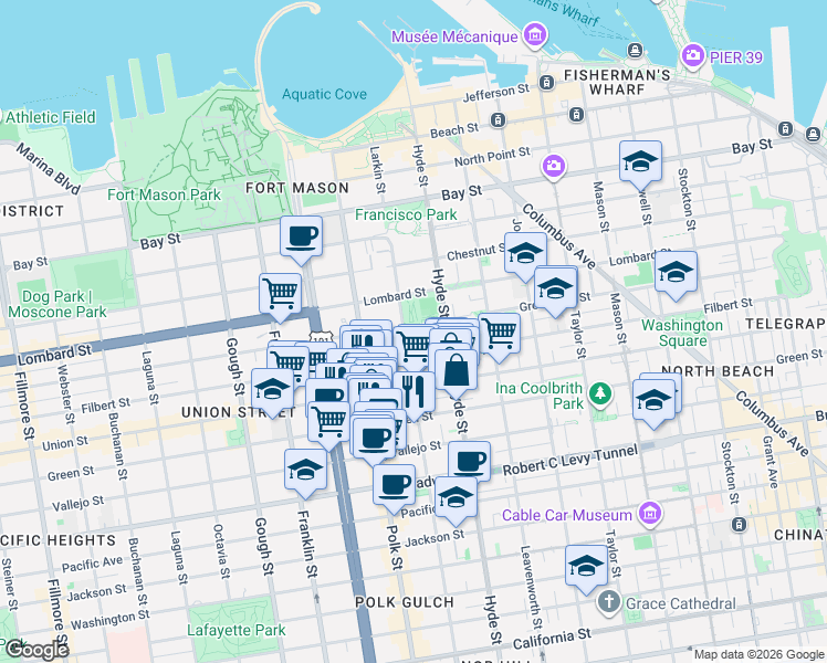 map of restaurants, bars, coffee shops, grocery stores, and more near in San Francisco