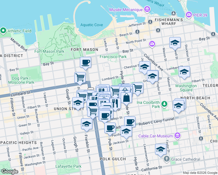 map of restaurants, bars, coffee shops, grocery stores, and more near in San Francisco