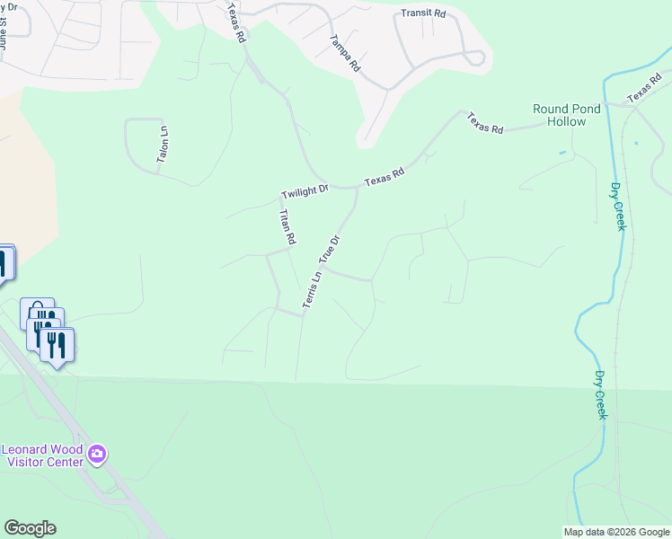 map of restaurants, bars, coffee shops, grocery stores, and more near 24576 Terrain Lane in Waynesville