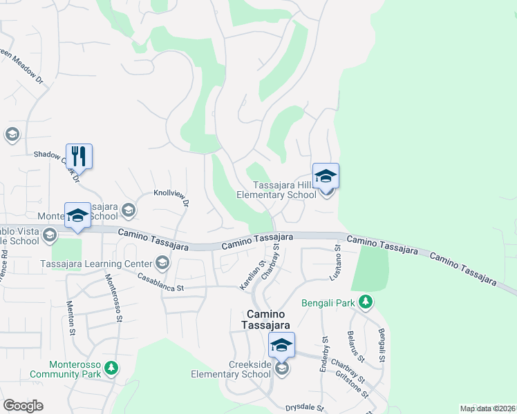 map of restaurants, bars, coffee shops, grocery stores, and more near 5498 Blackhawk Drive in Danville