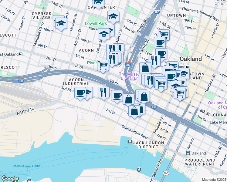 map of restaurants, bars, coffee shops, grocery stores, and more near 745 5th Street in Oakland