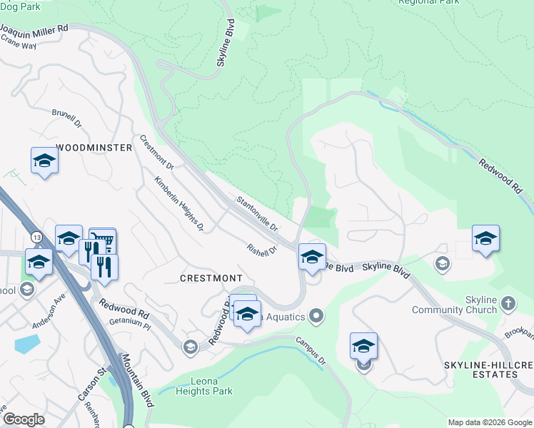 map of restaurants, bars, coffee shops, grocery stores, and more near 9 Yarmouth Court in Oakland